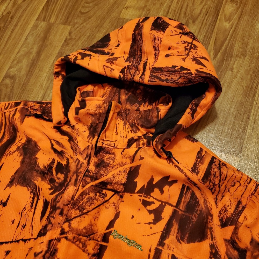 Remington Hunting Jacket Men Large Orange Blaze Camouflage Hooded Warm